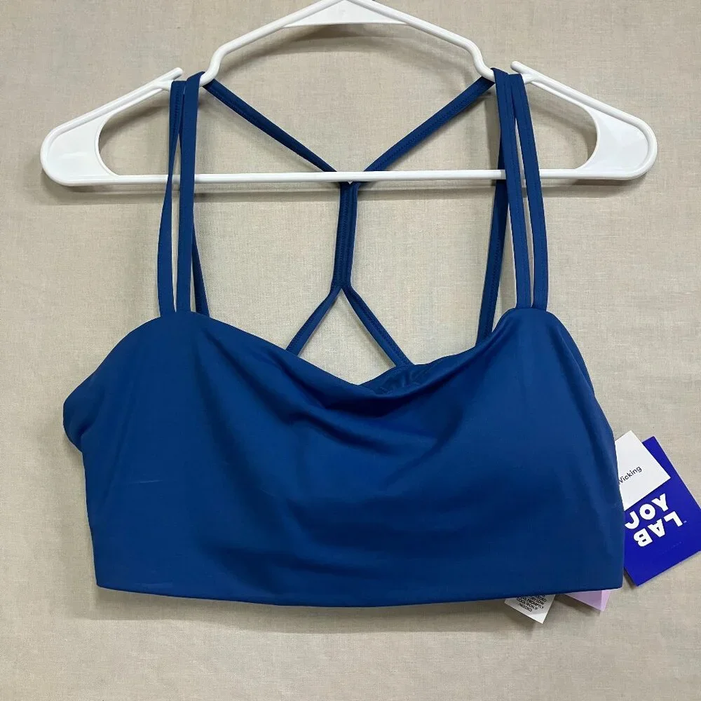 WT JoyLab Women's L Deep Sea Blue Strappy Athletic Sports Bra Removable Pads - Picture 4 of 13